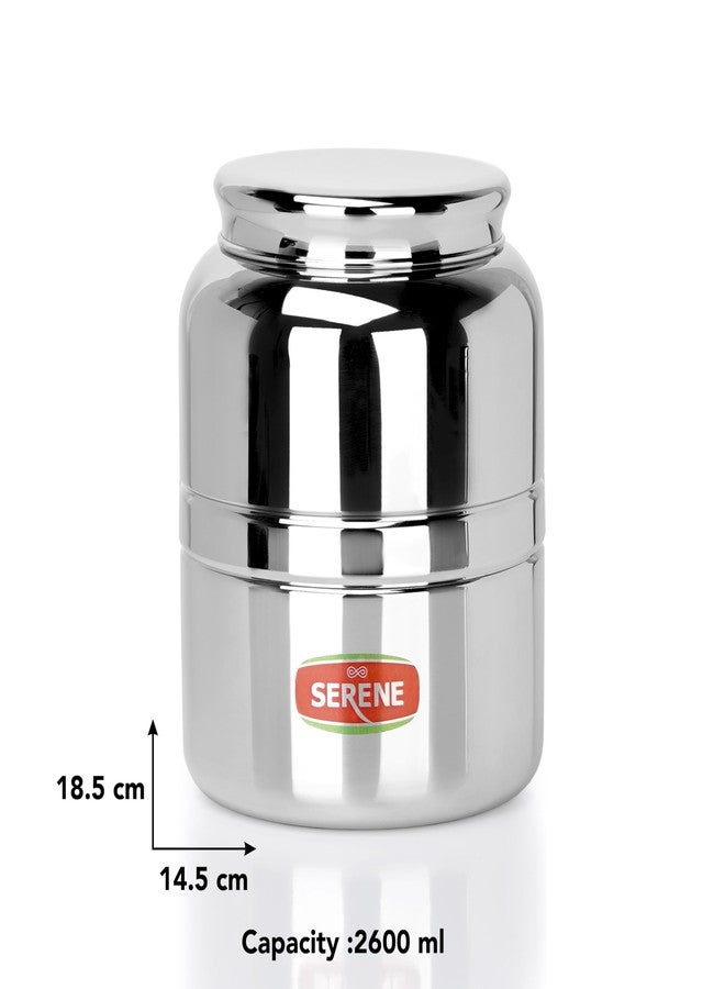 Serene Stainless Steel Multipurpose Storage Kitchen Canister | Canisters Set For Kitchen | Steel Jars For Kitchen Storage | Barni | Airtight Dabba Storage | One-Turn Lock System | 2600 ML | 2 PC - Image 2